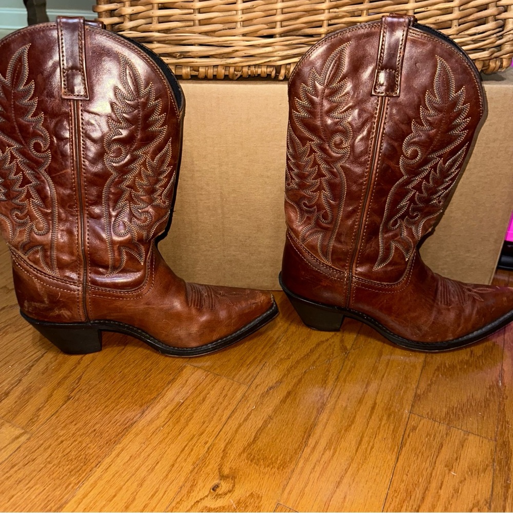 Women's Brown Embroidered Leather Western Cowboy Boots Sz 9 - Picture 9 of 12